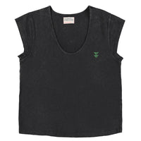 Black T with Green Fish Motif