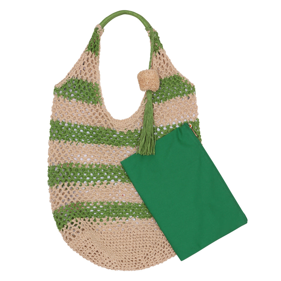 Alex Max Striped woven green slouch bag