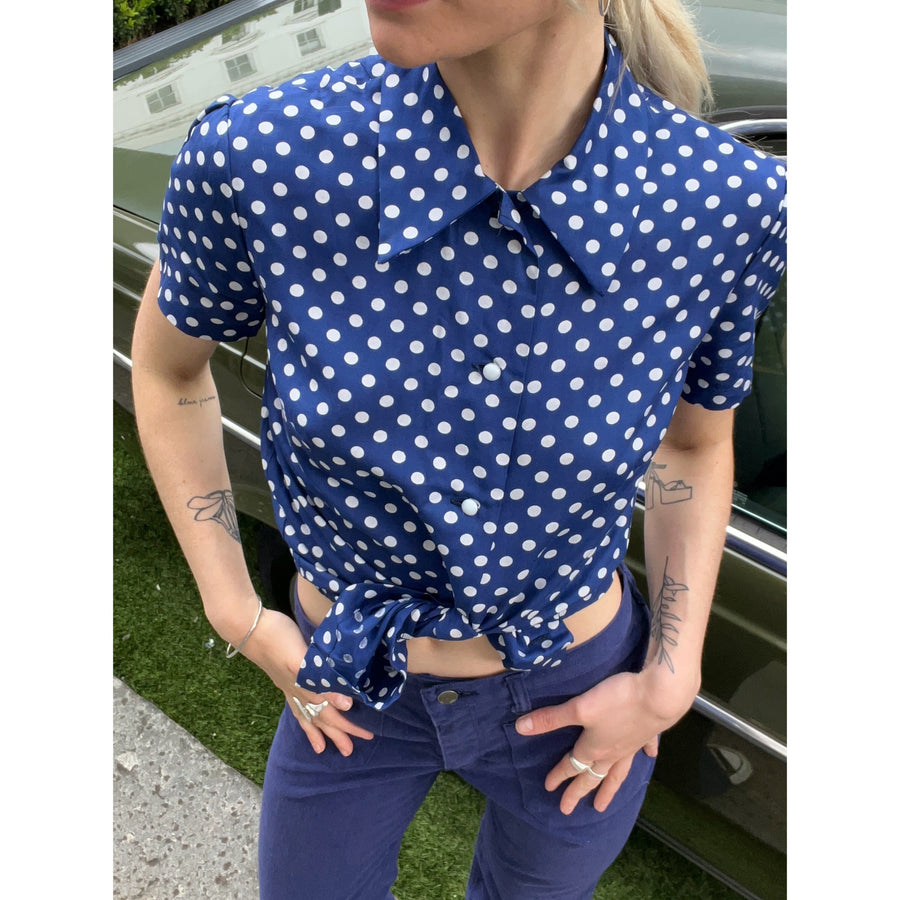 1960s polka dot shirt blue