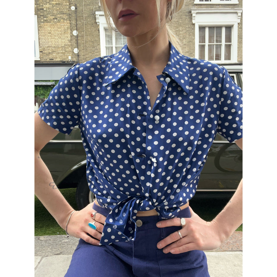 1960s polka dot shirt blue