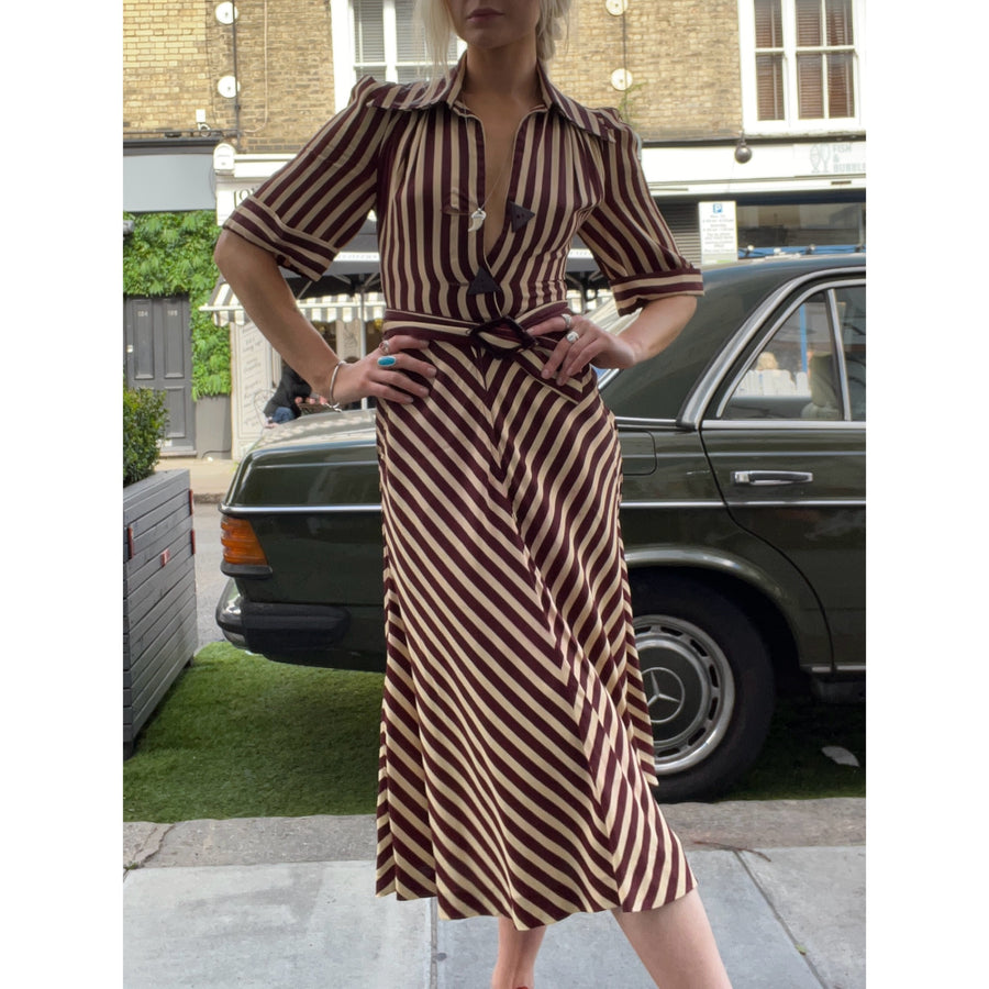 1970s stripe midi dress brown