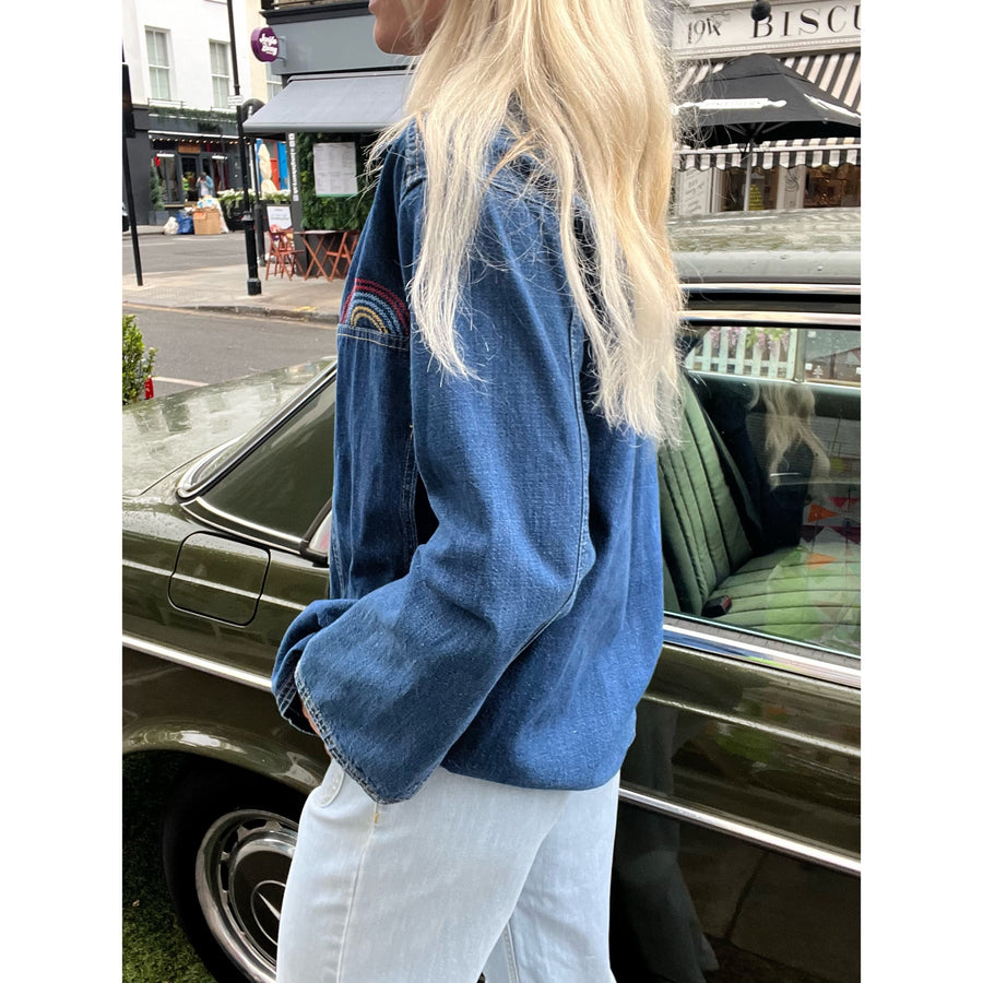 2000s denim jacket with rainbow topstitch