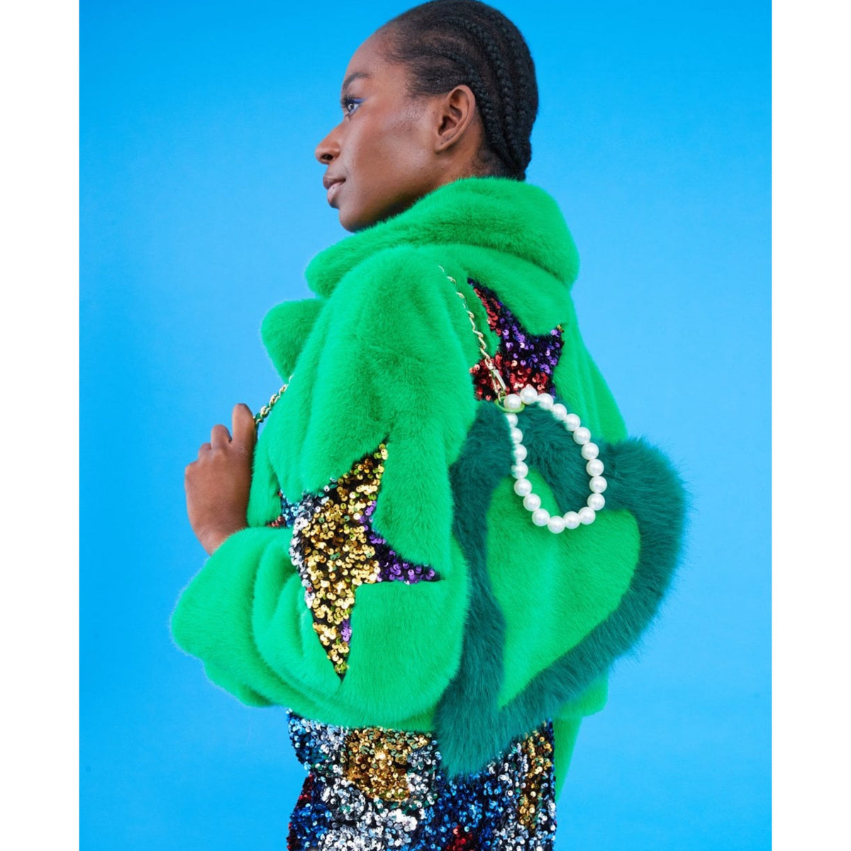 Faux Fur Star Jacket Green