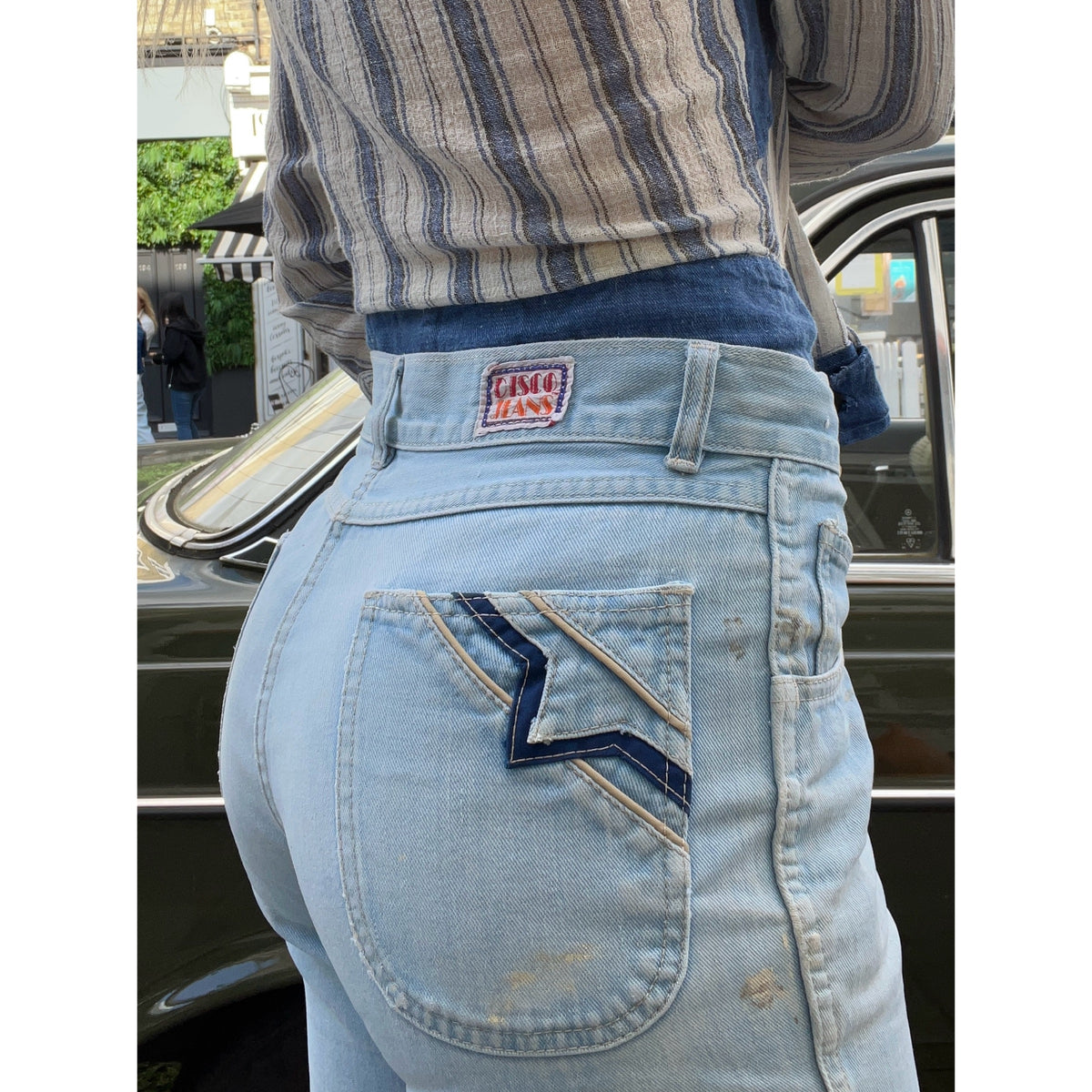 1970s worn-in flare jeans blue