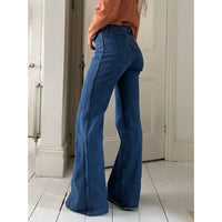 1970s saddleback flare jeans blue