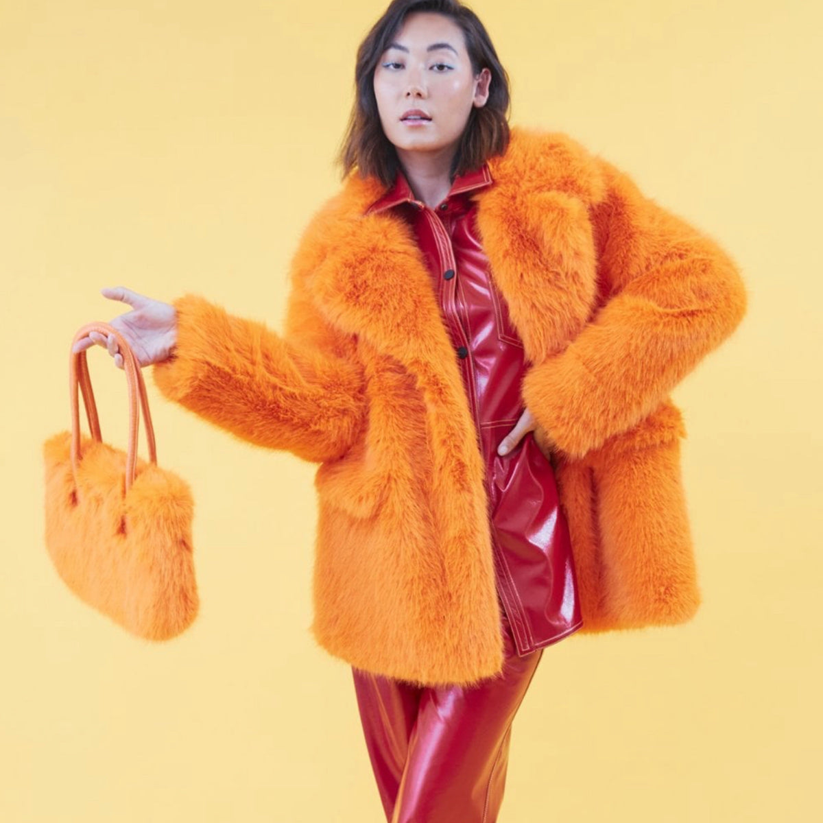 Faux Fur Orange Midi Coat