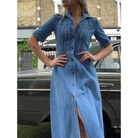 1970s denim midi dress blue