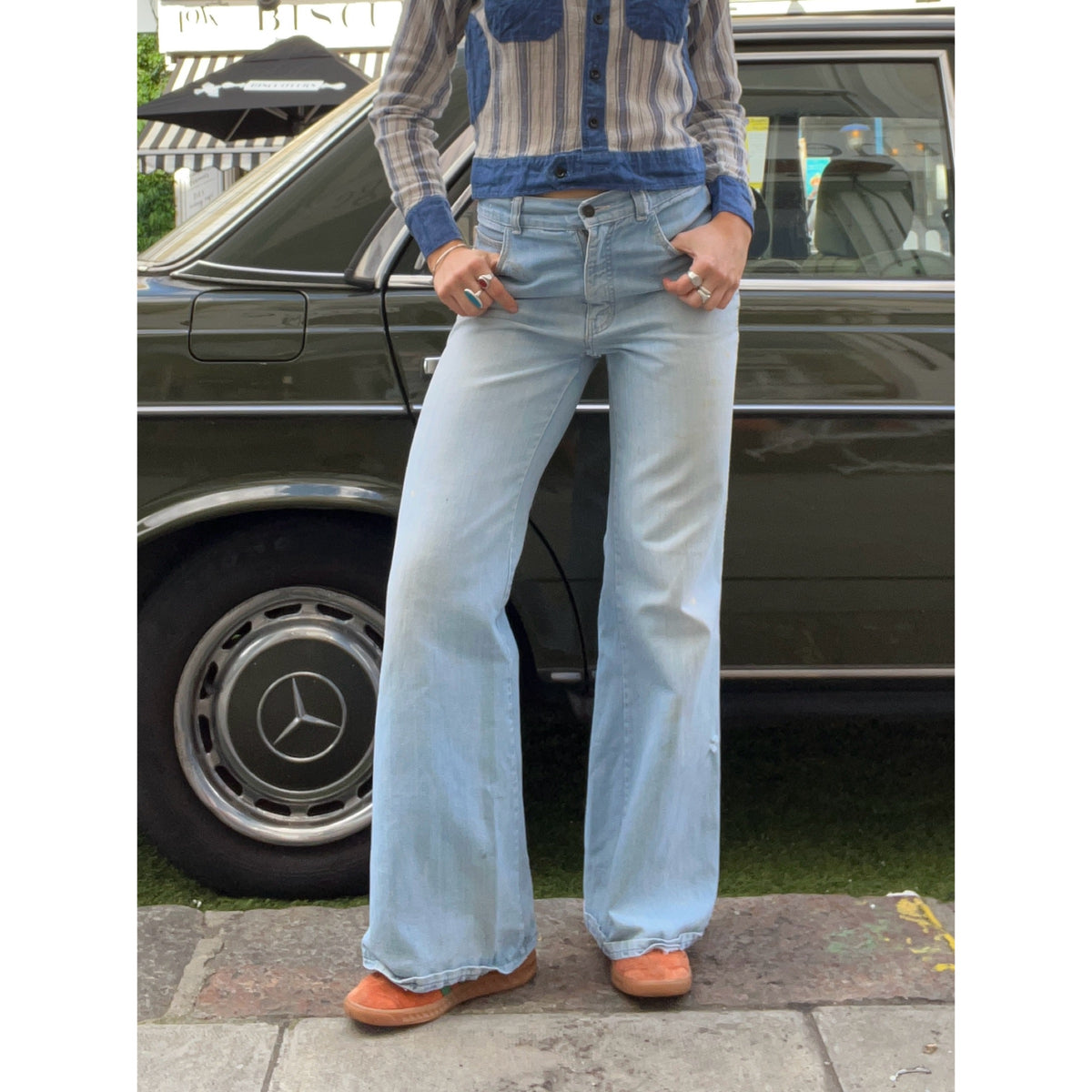 1970s worn-in flare jeans blue