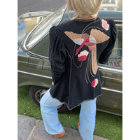 1970s crepe appliqué jacket black