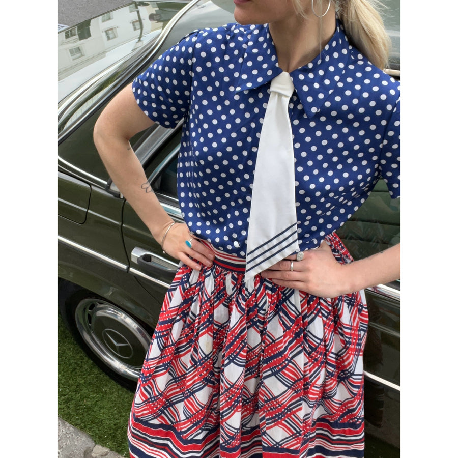 1960s polka dot shirt blue