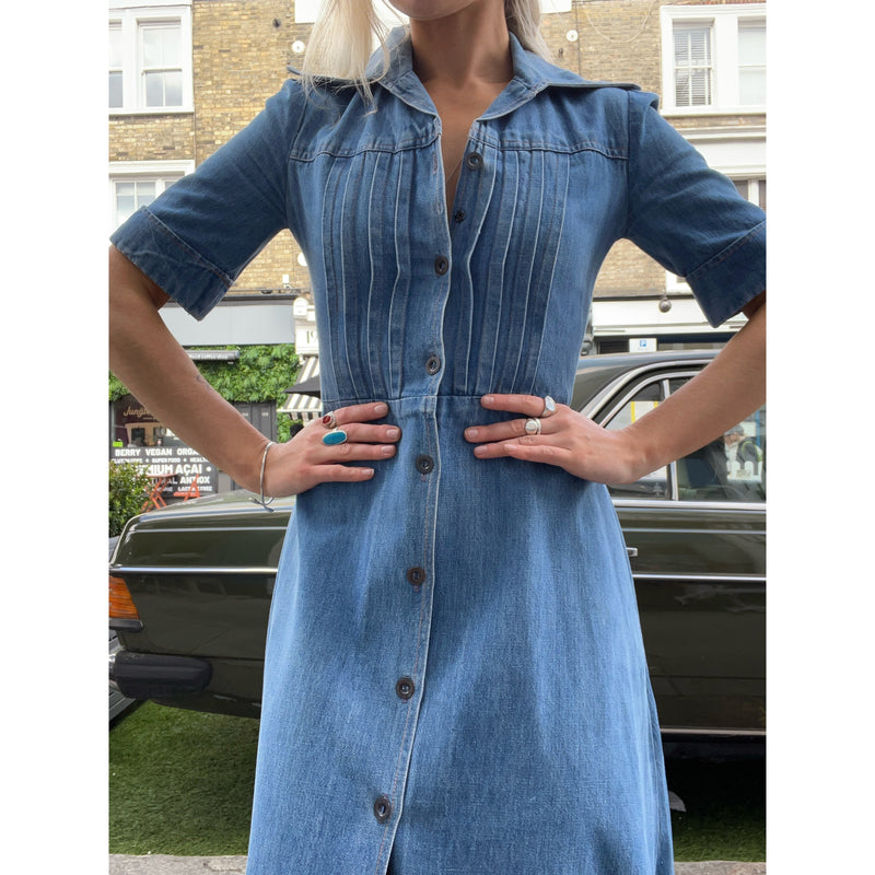 1970s denim midi dress blue