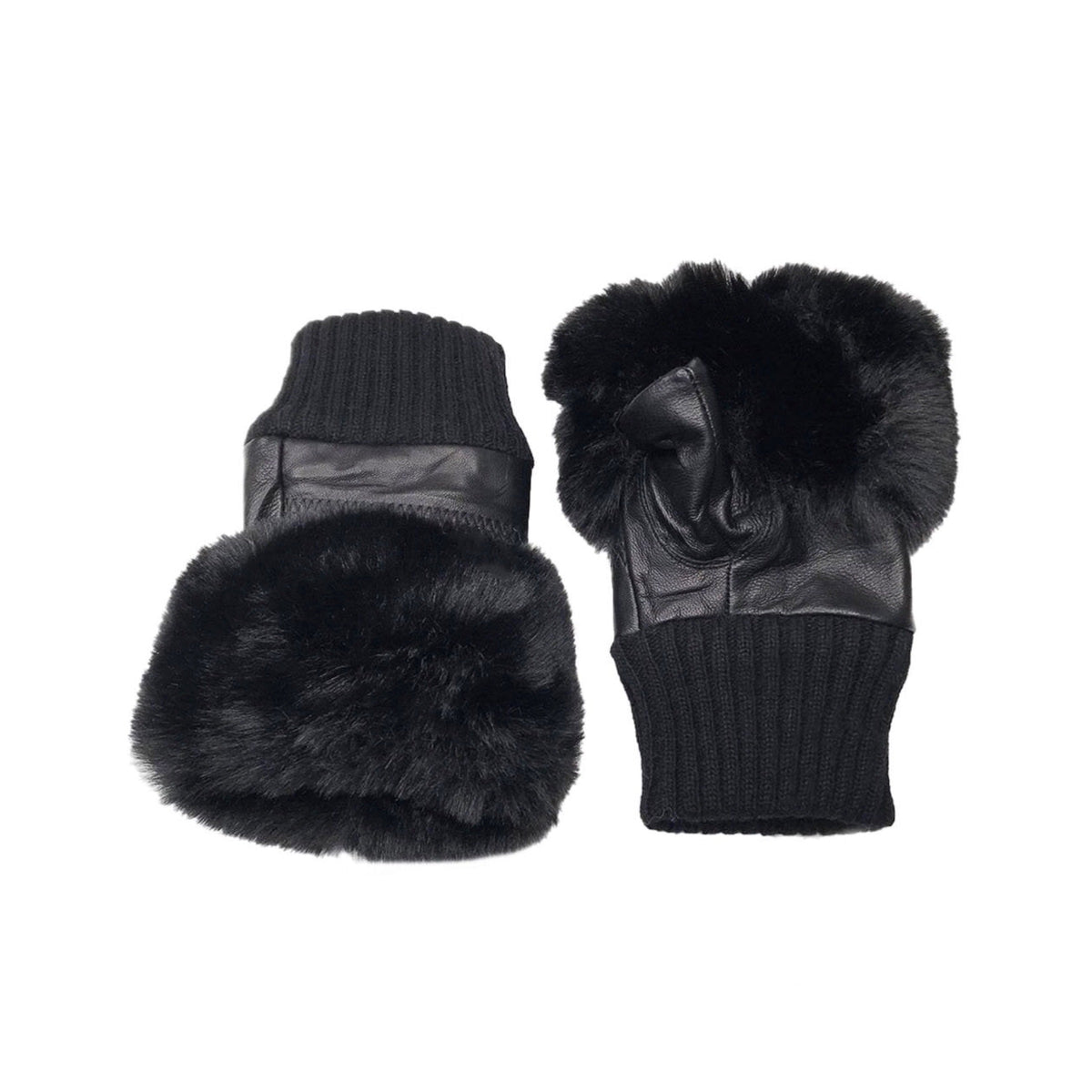 Faux Fur Black Fingerless Gloves