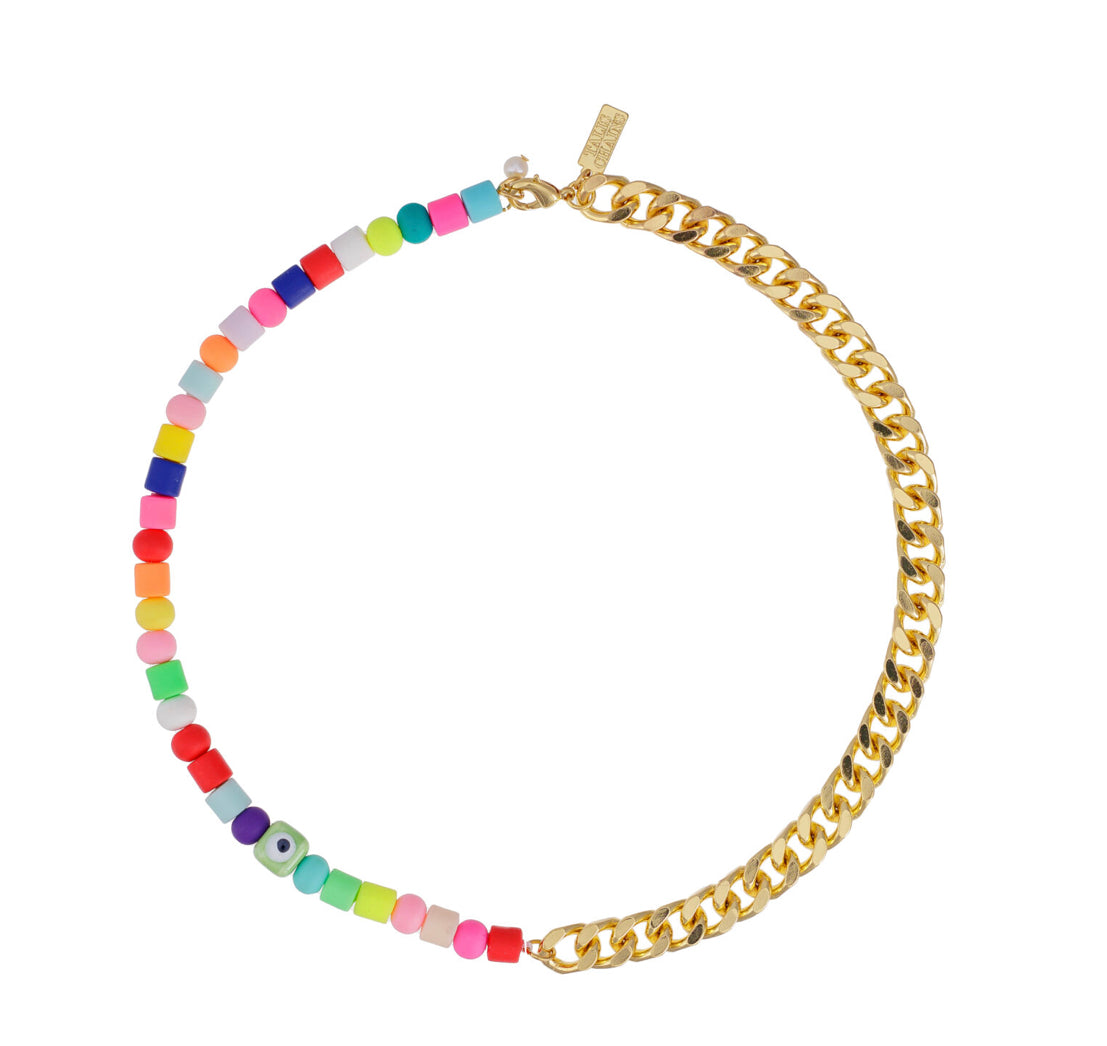 Multicolour beaded chain necklace