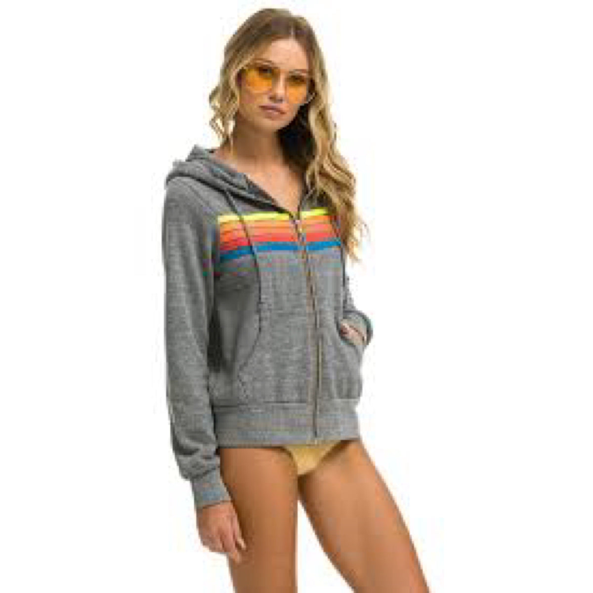 5 Stripe Zip Hoodie Heather Grey/Neon Rainbow