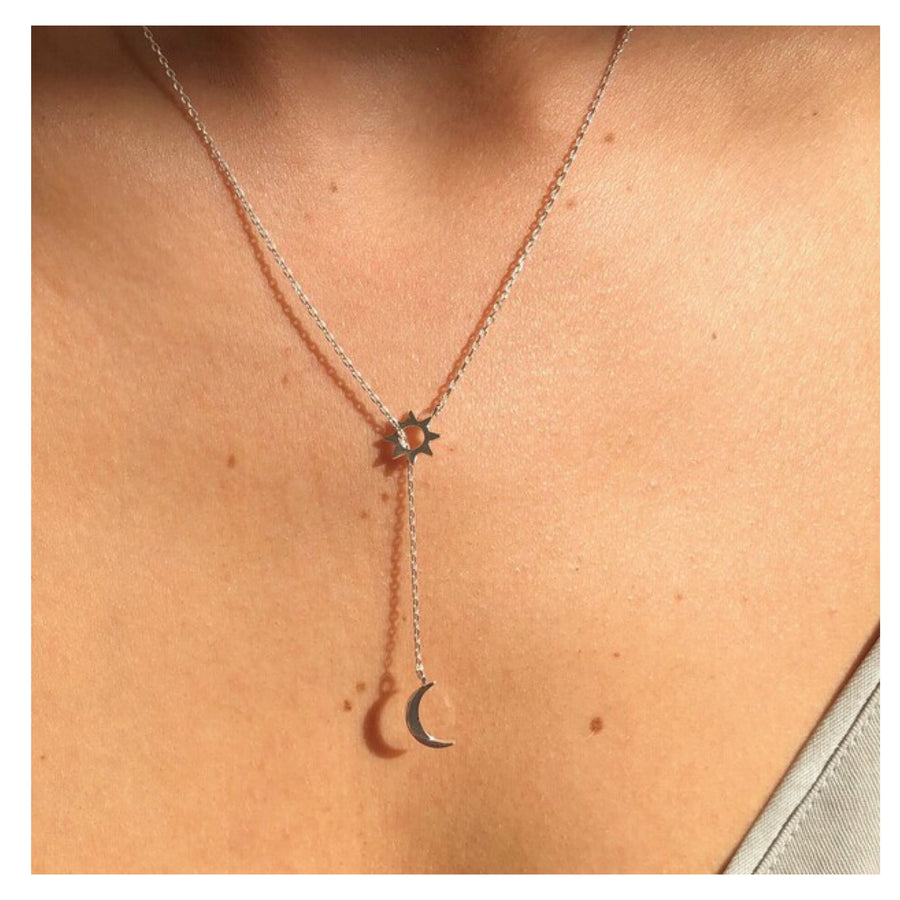 Angel Moon & Star Lariat Necklace