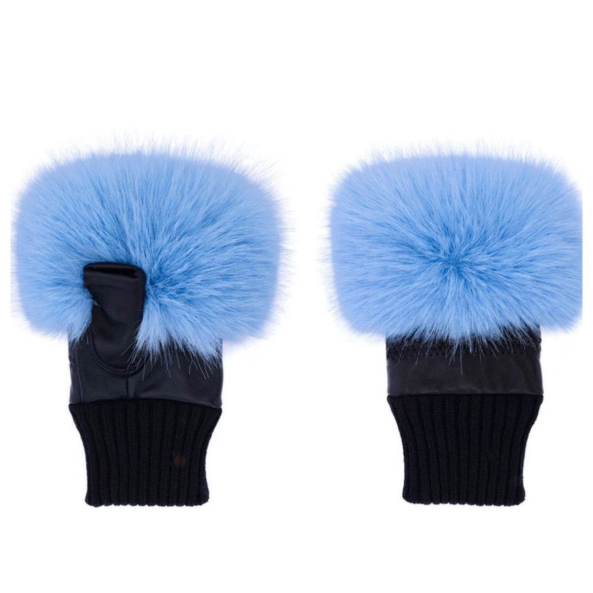 Faux Fur Blue Fingerless Gloves