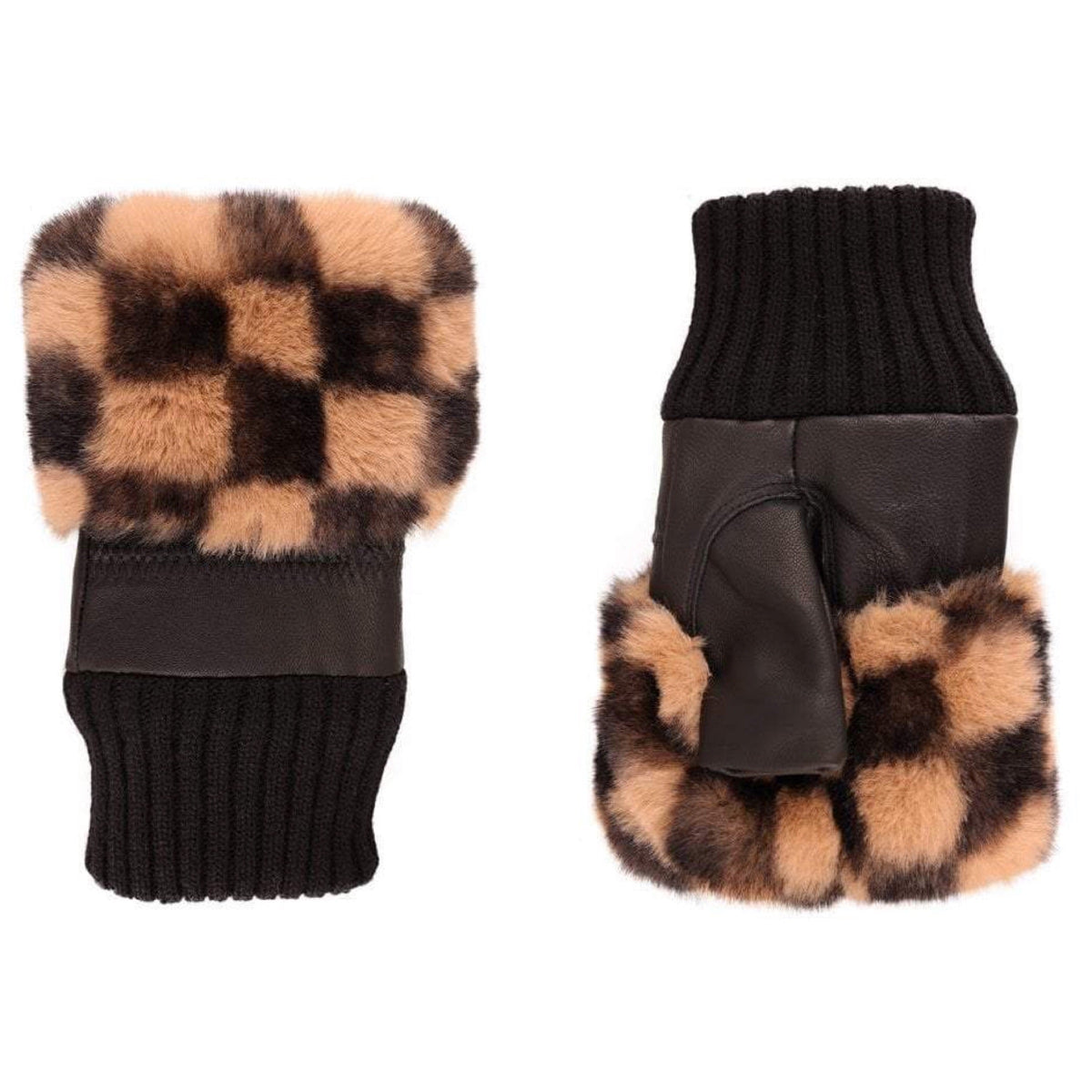 Faux Fur Orange/Black Fingerless Gloves