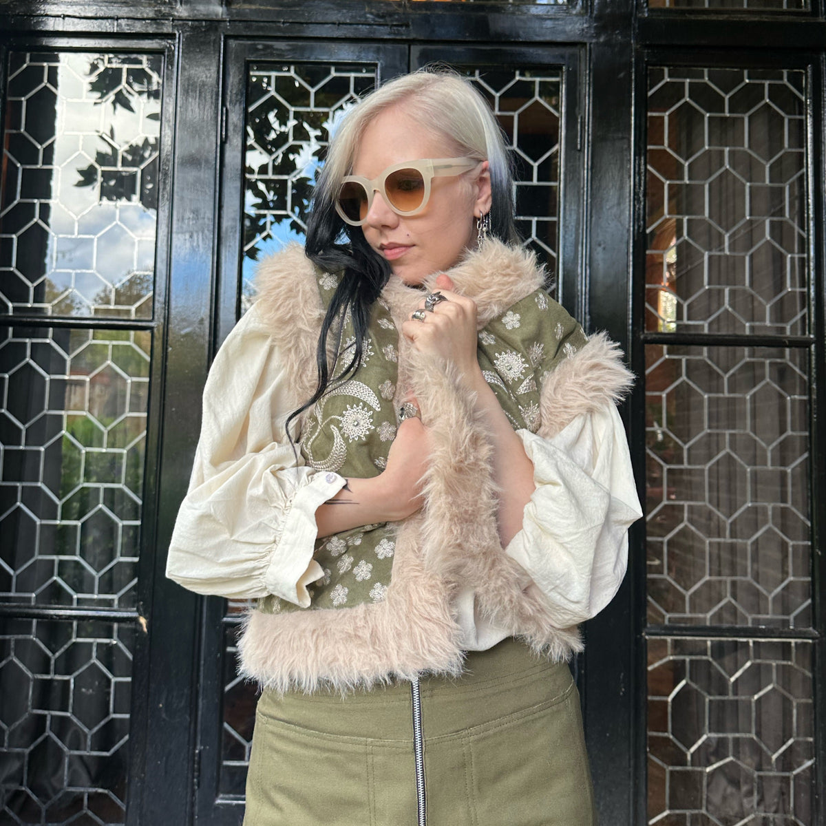 Faux Fur Gilet Khaki