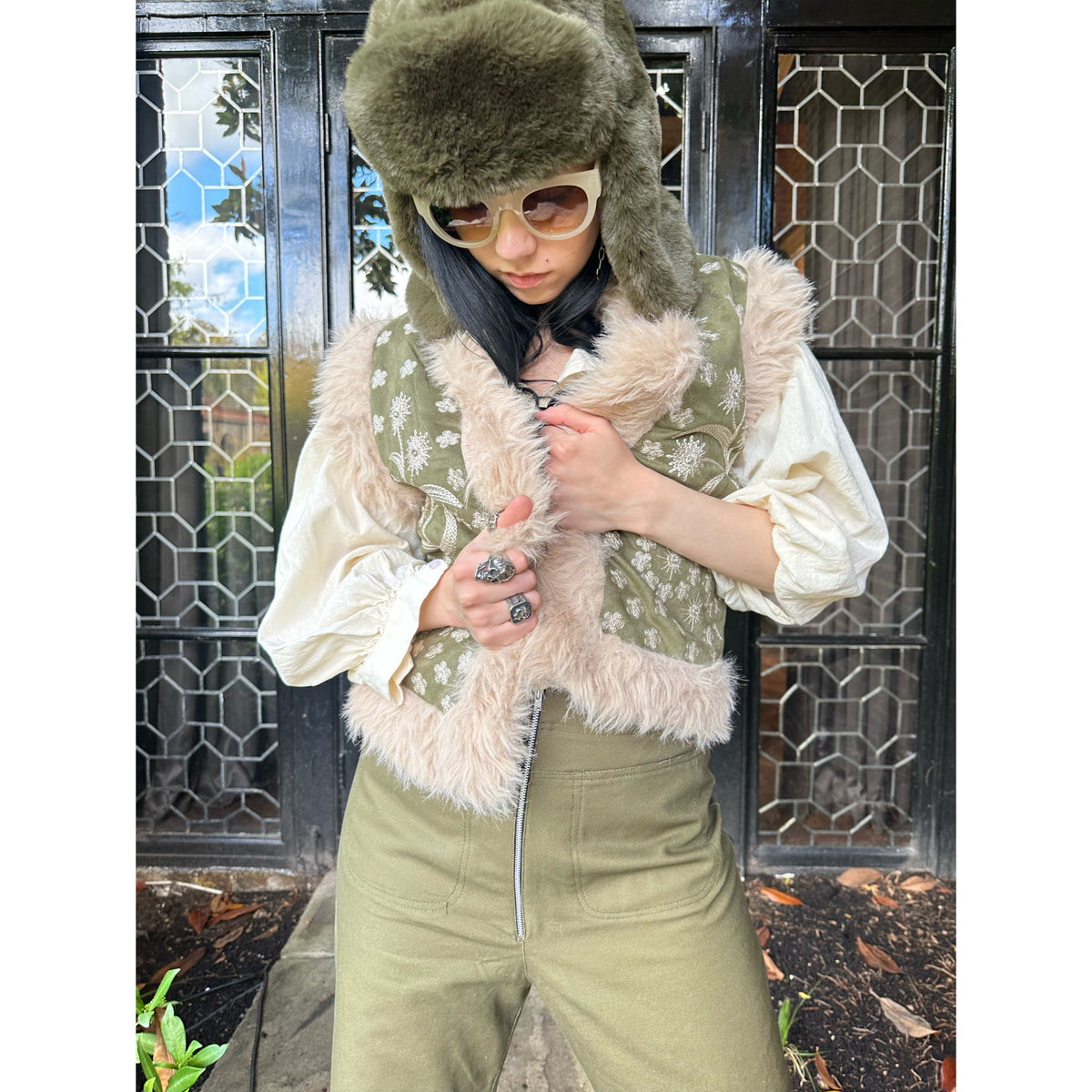 Faux Fur Gilet Khaki