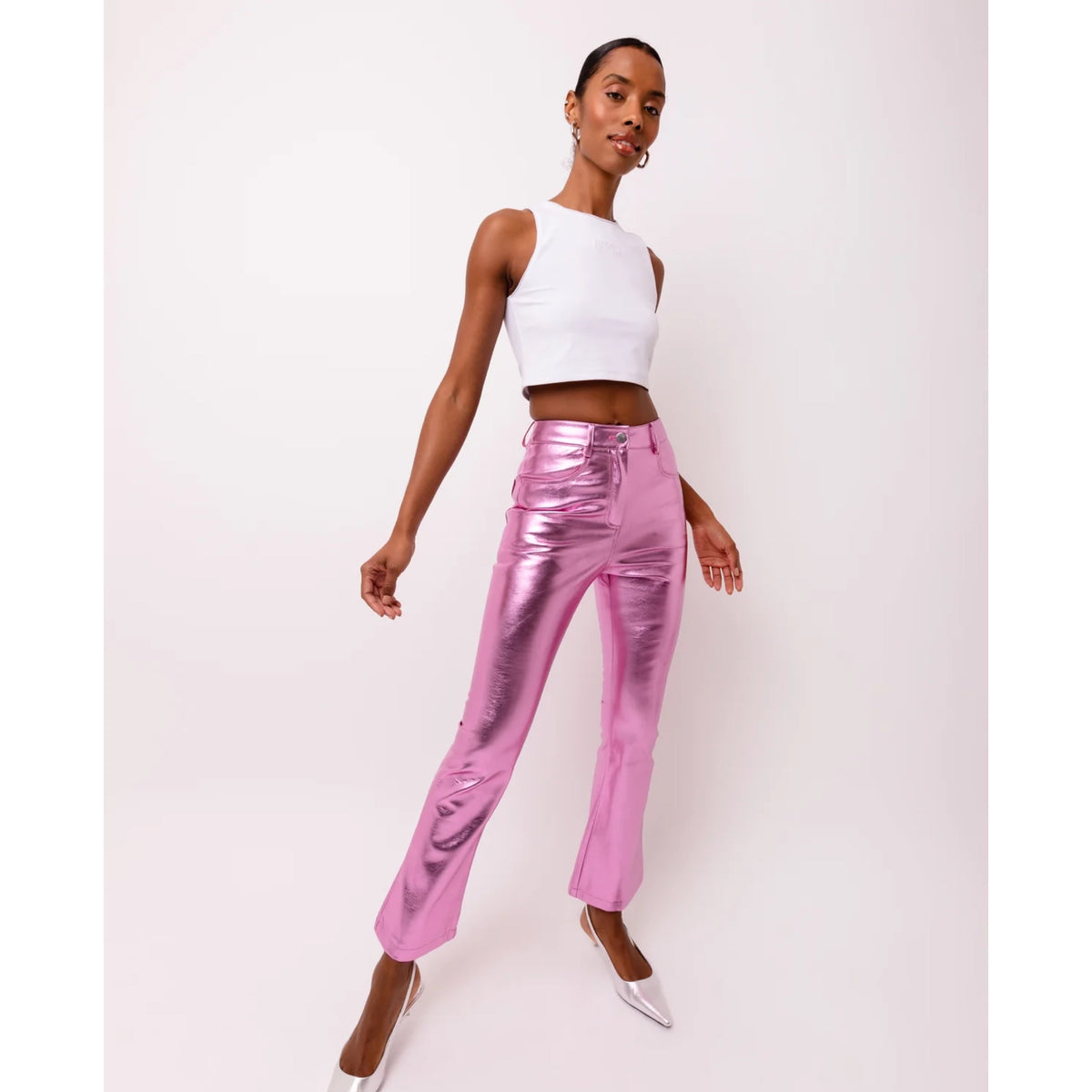 Amy Lynn Pink Metallic Slim Fit Pant