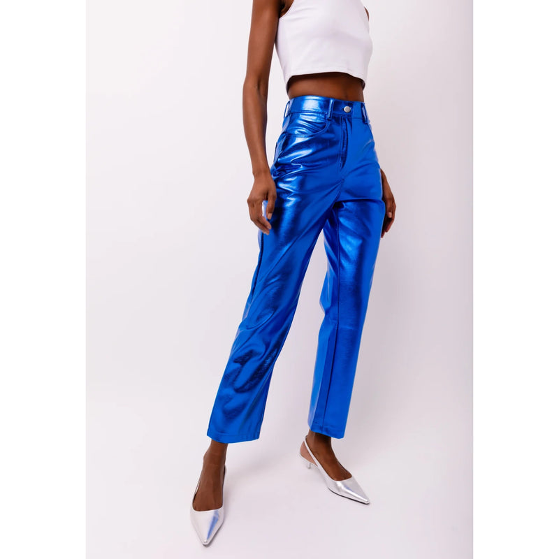 Amy Lynn Blue Metallic Straight Pant