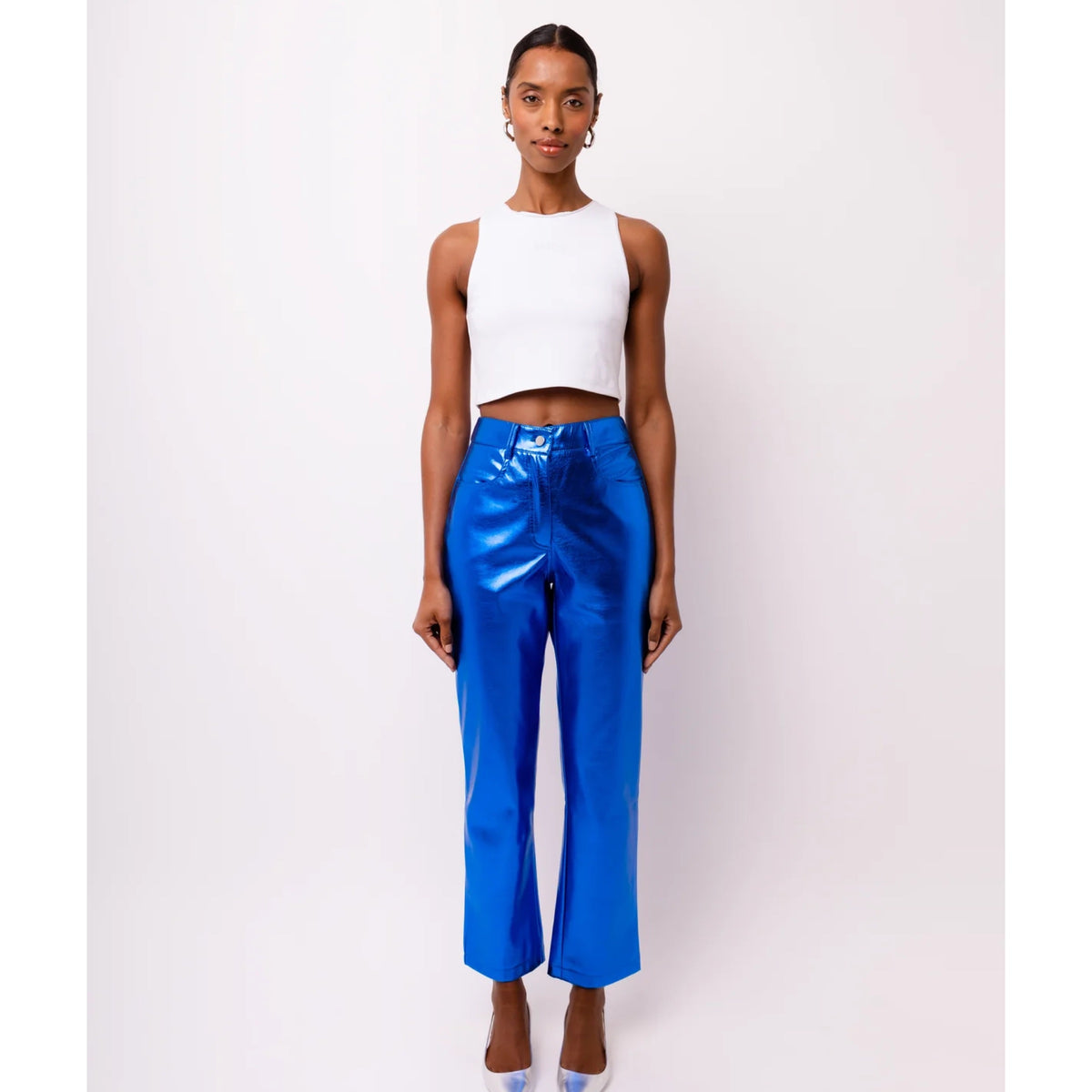 Amy Lynn Blue Metallic Straight Pant