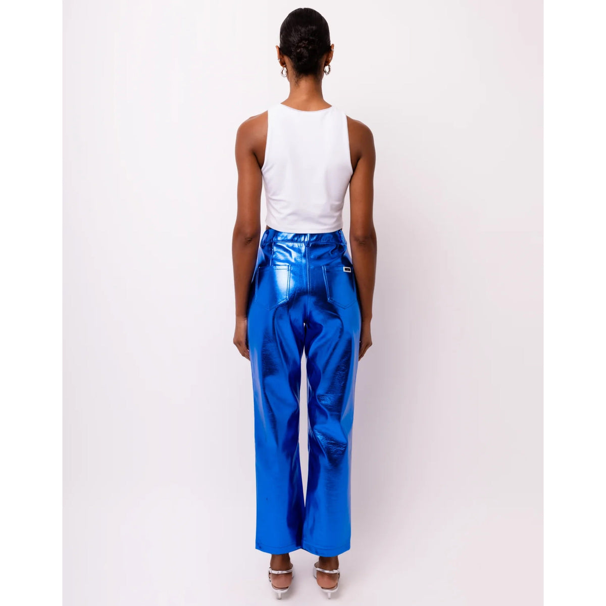 Amy Lynn Blue Metallic Straight Pant