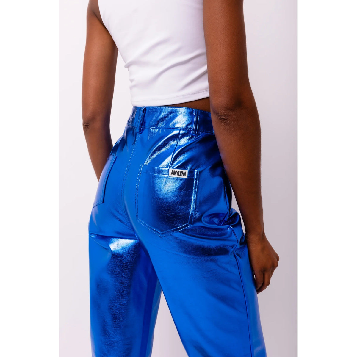 Amy Lynn Blue Metallic Straight Pant