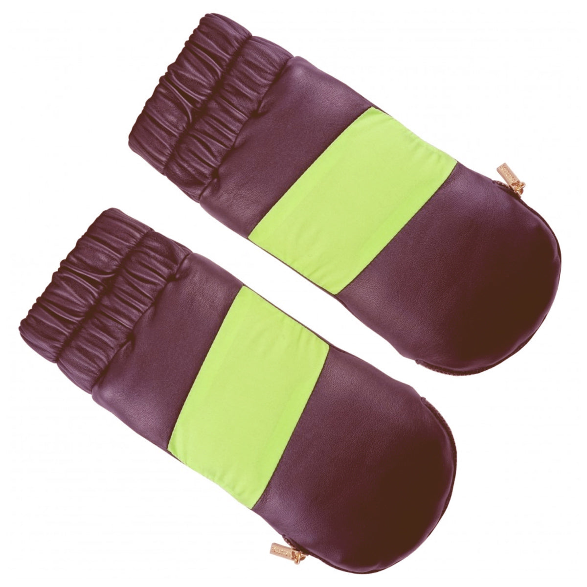 Block Zip Mitten Burgundy/Neon