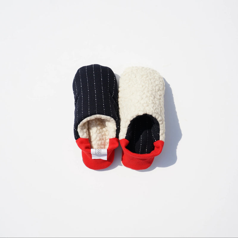 Loop stripe x Woolly boa slippers