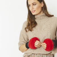 Faux Fur Red Fingerless Gloves