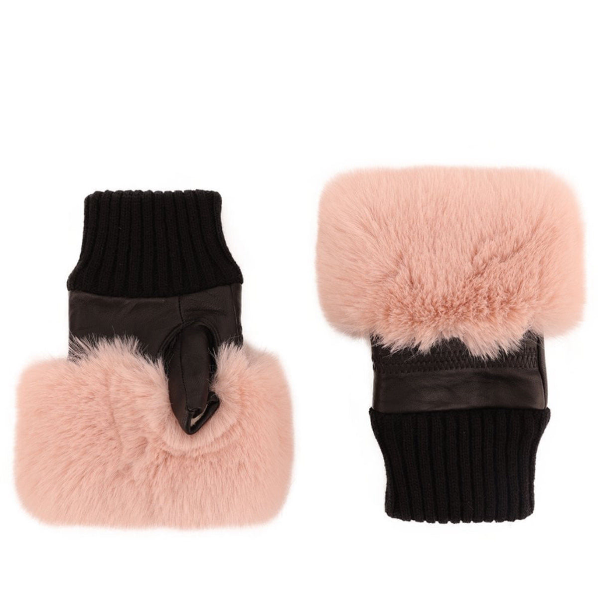 Faux Fur Baby Pink Fingerless Gloves