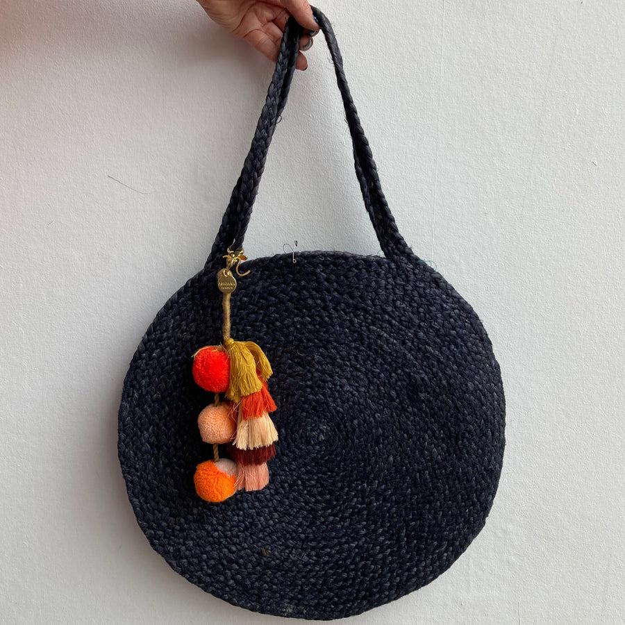 Ashiana Circular Raffia Bag with Pom Pom