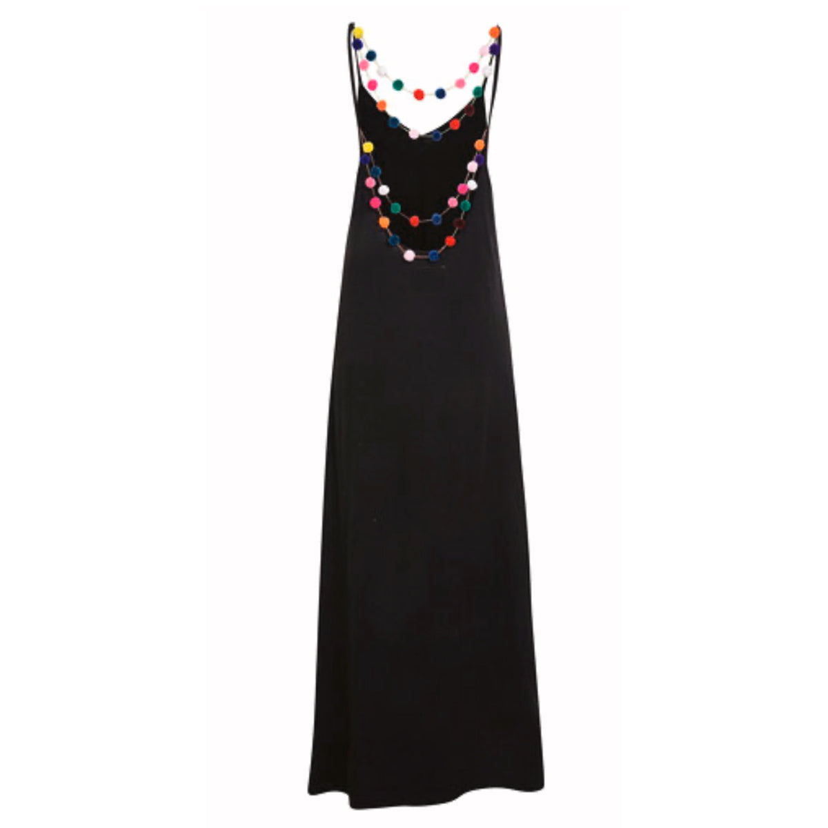 PITUSA Pom Pom necklace maxi dress Black