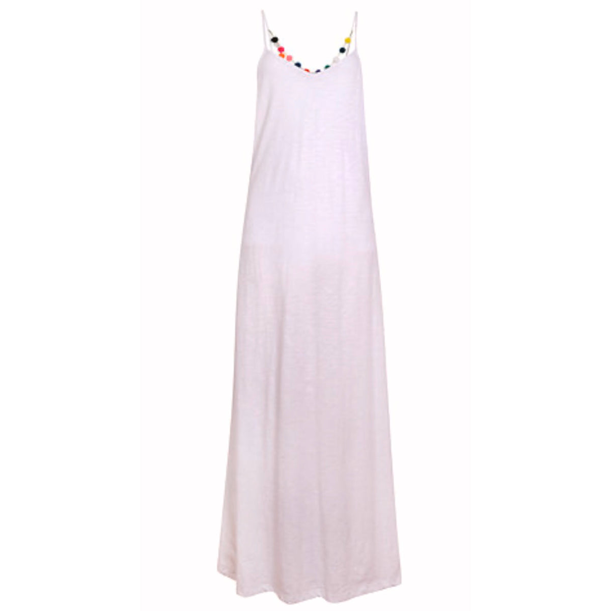 PITUSA Pom Pom necklace maxi dress white