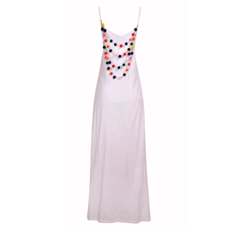 PITUSA Pom Pom necklace maxi dress white