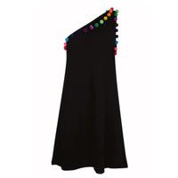 PITUSA-Pom Pom One Shoulder Black