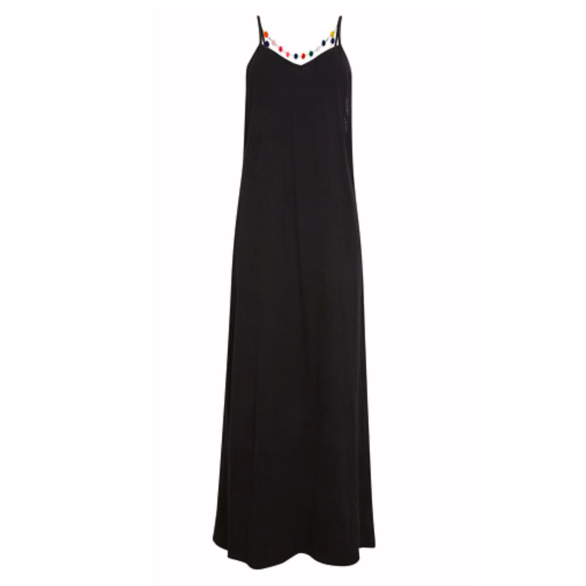 PITUSA Pom Pom necklace maxi dress Black