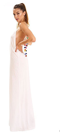 PITUSA Pom Pom necklace maxi dress white