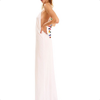 PITUSA Pom Pom necklace maxi dress white