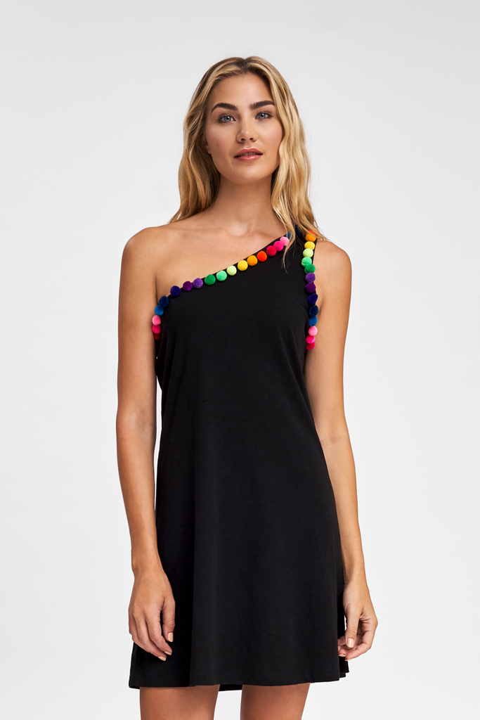 PITUSA-Pom Pom One Shoulder Black