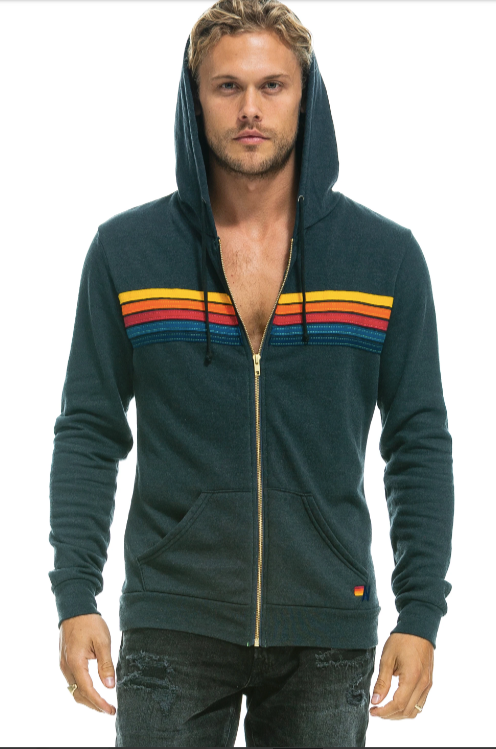 5 Stripe Zip Up Charcoal