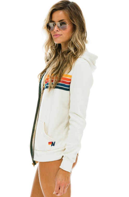 5 Stripe Zip Up Vintage White