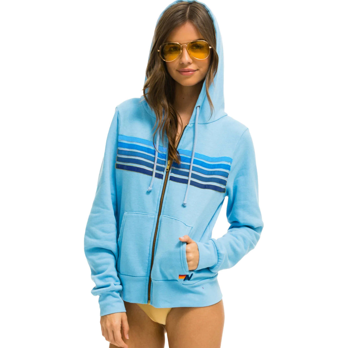 5 Stripe Zip Hoodie Sky Blue/Blue