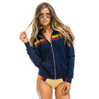 5 Stripe Zip Up Hoodie Navy