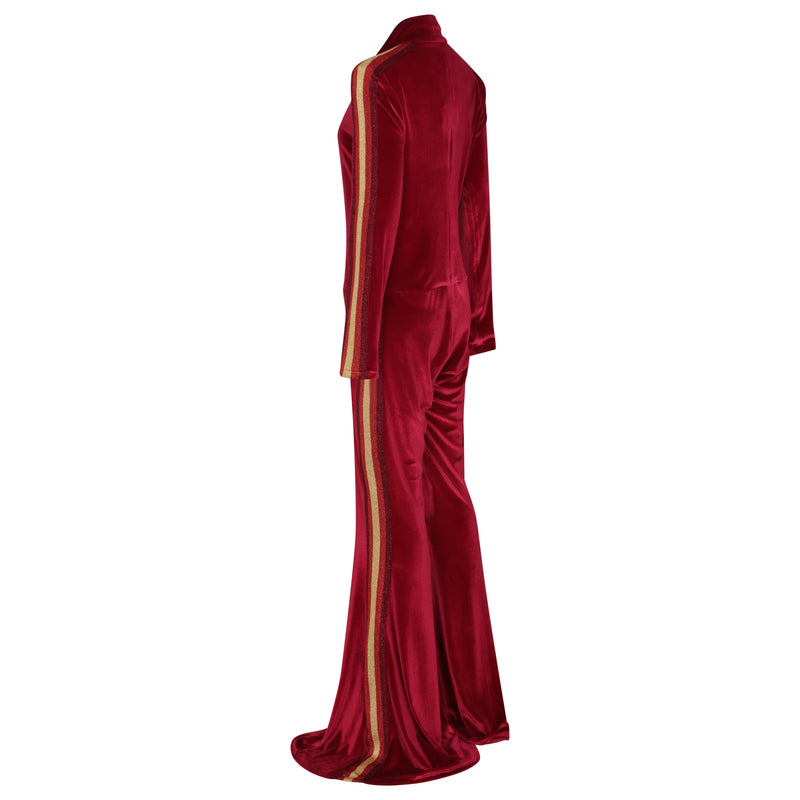 Velour Sparkly Stripe Jumpsuit Red